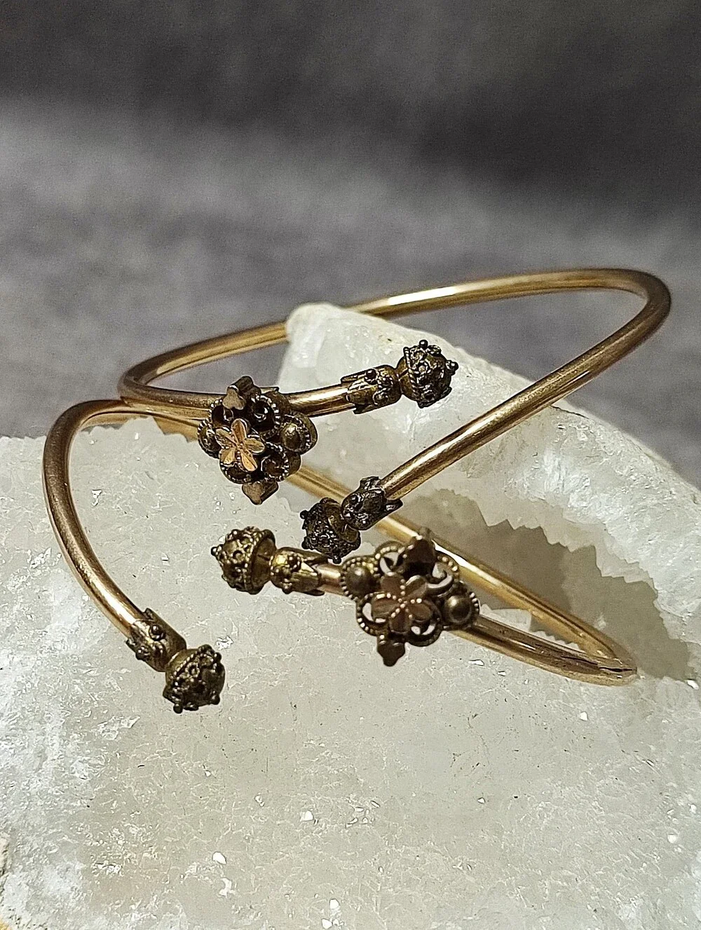 Pulled Pair of Gold Tone Goldtone Victorian Children's Classic Bracelets Vintage